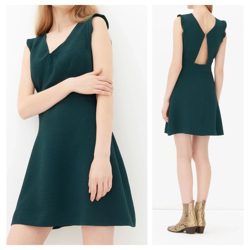 Sandro Paris forest green small open back v-neck cocktail dress